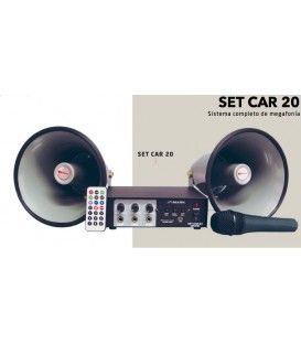 KIT CAR-20 (12V o 220V / CONJUNTO SONORIZACIÓN USB + MICRO MAS MANDO A DIST.)