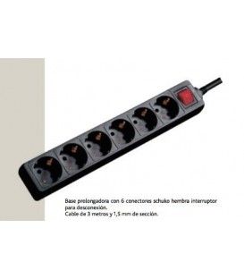 3 Mts / MÚLTIPLE DE 1 SCHUKO MACHO A 6 SCHUKOS HEMBRAS (INTERRUPTOR ON-OFF)