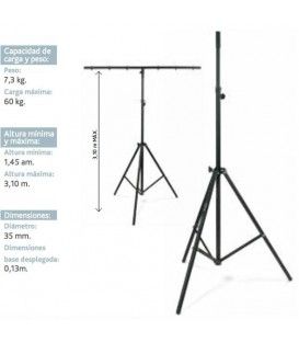 TRIPODE + SOPORTE "T" (3,10 - 1,45 MTS / 60Kg) (HASTA 6 FOCOS)