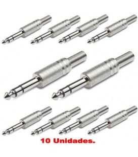 (10U) CONECTOR JACK MACHO ESTÉREO (6,3 mm) METÁLICO