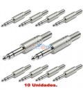 (10U) CONECTOR JACK MACHO ESTÉREO (6,3 mm) METÁLICO