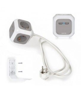 2 USB + 4 ENCHUFES / ALARGADERA 1,4 MTS + SOPORTE PARED