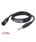 6 Mts / 1 JACK ESTÉREO MACHO (6,3mm) A 1 XLR MACHO.