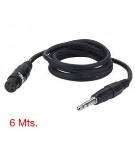 6 Mts / 1 JACK ESTÉREO MACHO (6,3mm) A XLR HEMBRA.
