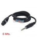 6 Mts / 1 JACK ESTÉREO MACHO (6,3mm) A XLR HEMBRA.