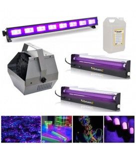 KIT FIESTA UV-2 (MÁQUINA POMPAS + 2 PLAFONES 47,5cm + 1 PLAFÓN LED 41cm + 5 LTS LIQUIDO) 