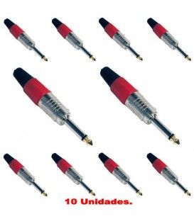 (10U) JACK AÉREO MACHO MONO (6,3mm) (ROJO CON PUNTA DORADA)