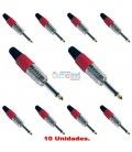 (10U) JACK AÉREO MACHO MONO (6,3mm) (ROJO CON PUNTA DORADA)