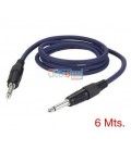 6 Mts / JACK Mono Macho a JACK Mono Macho 6,35mm. (CABLE EN AZUL)