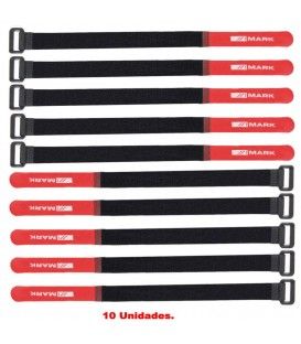 (10U) CINTA RECOGE-CABLES (VELCRO 300 x 18 mm) COLOR ROJO-NEGRO