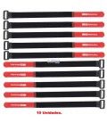 (10U) CINTA RECOGE-CABLES (VELCRO 300 x 18 mm) COLOR ROJO-NEGRO