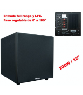 SUBWOFER AMPLIFICADO 12" / 200W (CROSSOVER REGULABLE / ENCENDIDO-APAGADO AUTOMÁTICO)