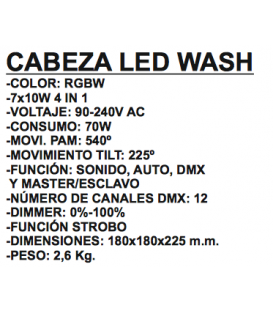 70W / RGBW COMPACTA (7 LEDs x 10w) + CABLE XLR ESP. DMX