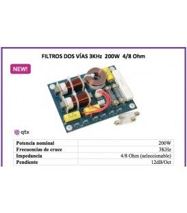 2 VÍAS, 4/8 Ω, 400W / 200 WRMS (CORTE EN 3 kHz) IMPEDANCIA SELECCIONABLE 4 o 8 Ω.