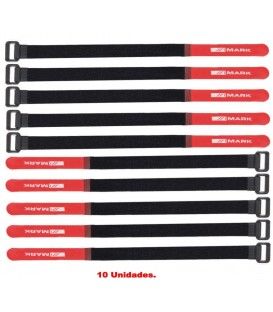 (10U) CINTA RECOGE-CABLES (VELCRO 400 x 18 mm) COLOR NEGRO-ROJO