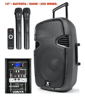 ACTIVO 12" + BATERÍA 500W / 250 WRMS (2 MICROS / USB / BLUETOOTH / SD) 220 Y 12V