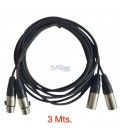 3 Mts / 2 XLR Macho a 2 XLR Hembra