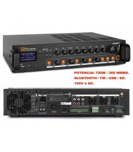 PDV360MP3 (LÍNEA 100V Y 8Ω) (720W / 360 WRMS) 4 ZONAS CON VOLUMEN INDEPENDIENTE / BLUETOOTH / FM / USB.