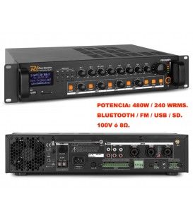 PDV240MP3 (LÍNEA 100V Y 8Ω) (480W / 240 WRMS) 4 ZONAS CON VOLUMEN INDEPENDIENTE / BLUETOOTH / FM / USB.