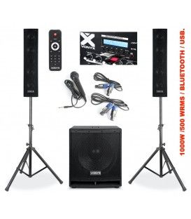 VX880BT (1000W / 500 WRMS) (BLUETOOTH / USB) ALTAVOCES + CABLES + SOPORTES + MICRO + MANDO INALAMBRICO)