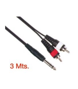 3 Mts / 2 RCA MACHO A 1 JACK ESTÉREO MACHO (6,3mm)