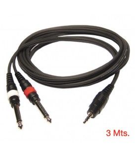 3 Mts / MINI-JACK ESTÉREO (3,5mm) a 2 JACK MONO MACHO