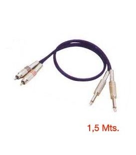 1,5 Mts / 2 RCA MACHO a 2 JACK MONO MACHO METALICOS