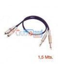 1,5 Mts / 2 RCA MACHO a 2 JACK MONO MACHO METALICOS