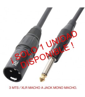3 Mts / JACK MONO MACHO (6,3mm)  A XLR MACHO.