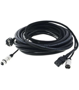 15 Mts. / SEÑAL + CORRIENTE (XLR HEMBRA + SCHUKO MACHO / XLR MACHO + IEC (AMERICANO). 